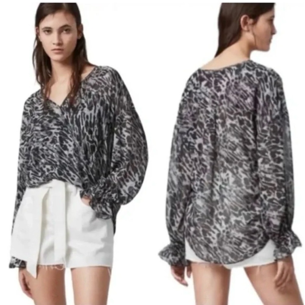 All Saints AllSaints Penny Ambient Sheer Chiffon Blouse High Low Womens M Fits L